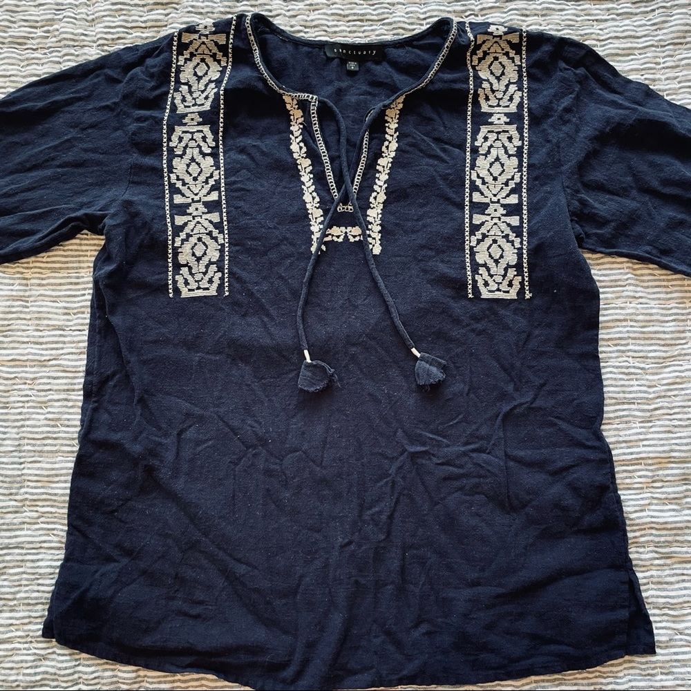 EUC Sanctuary navy cotton tunic top w/ embroidery